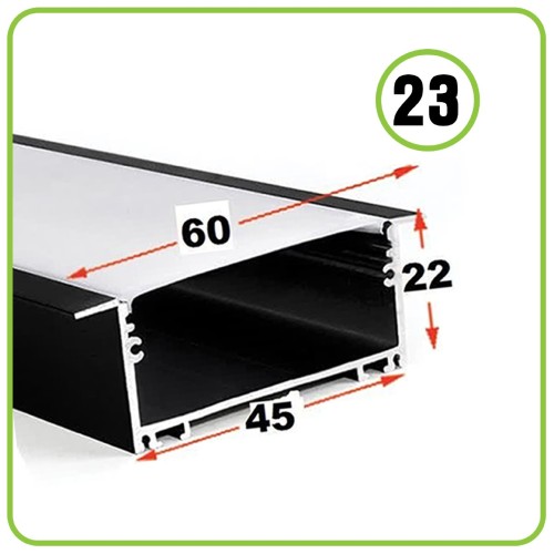 پروفیل کد 23 توکار برش 45 میل رویه 60 میل عمق 22 میل