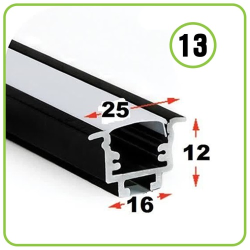 پروفیل کد 13 توکار برش 16 میل رویه 25 میل عق 16 میل 