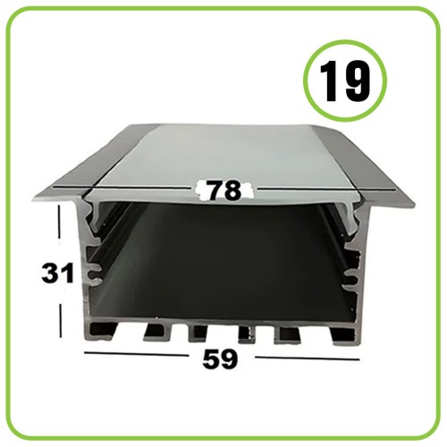 پروفیل کد 19 توکار برش 59 میل رویه 78 میل عمق 31 میل 